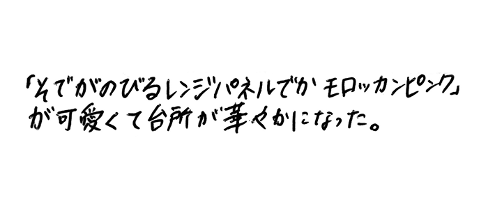 「そでがのびるレンジパネルでか モロッカンピンク」が可愛くて台所が華やかになった。